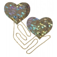 Gold Shattered Disco Ball Heart With Gold Chains Pasties