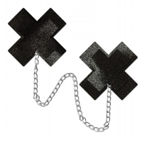 Pastease Chains Liquid Black X Cross W/ Chunky Silver Chain Nipple Pasties