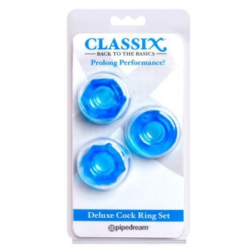 Classix Deluxe Cock Ring Set Blue 3 Pack