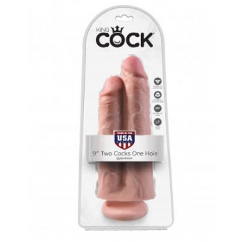 King Cock 9 inches Two Cocks One Hole Beige