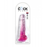 King Cock Clear 8in W/ Balls Pink