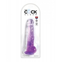 King Cock Clear 8in W/ Balls Purple