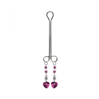 Bijoux De Cli Double Loop with Heart Charm & Fuchsia Beads