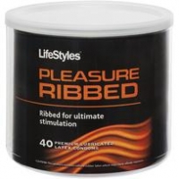 Lifestyles Pleasure Ribbed Latex Condoms 40 Pieces Bowl