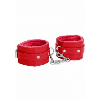 Ouch! Plush Leather Handcuffs Red