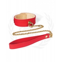 Plush Lined Red Pu Collar & Chain Leash