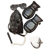 Basic Puppy Play Kit Black Mask Tail Mitts Carry Pack