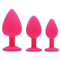 Frisky Pink Pleasure 3 Piece Silicone Anal Plugs with Gems