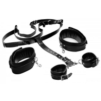 Deluxe Thigh Sling With Wrist Cuffs Black Leather