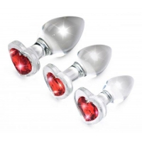 Booty Sparks Red Heart Glass Anal Plug Set